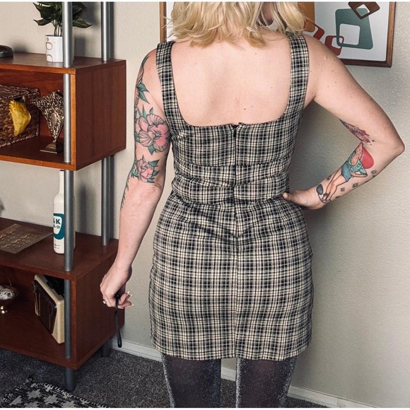 Pink Lily Plaid Mini Dress Square Neck Rachel Green Friends Style Small - Picture 6 of 6